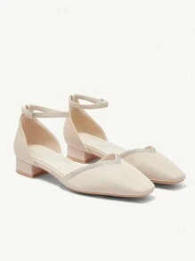 CUCCOO CHICEST New Stylish Rhinestone Embellished Platform Slip-On Women Shoes - Beige - View 1