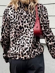 SHEIN Unity Leopard Velvet Gigot Sleeve Spliced T-Shirt For Women Fall Cloth For Women - Multicolor - View 2