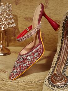 CUCCOO TILAWA Pointed Toe Glitter Party High Heel Pumps For Women - Red - View 6