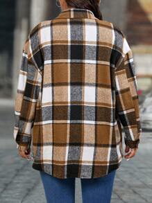 SHEIN LUNE 大码格子印花前扣长袖衬衫