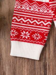 Pull jacquard à motif vintage et doux de style Fair Isle avec une écharpe assortie mignonne à pompon, pour Noël - Rouge - Voir 6