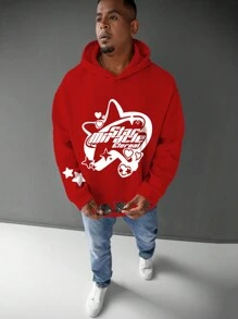 Manfinity LEGND Plus Size Men's Letter & Pentagram Print Long Sleeve Casual Hoodie, Autumn/Winter