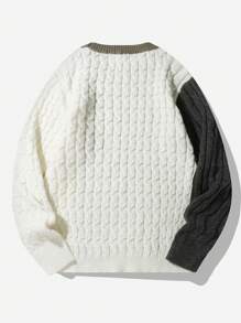 Manfinity Homme Jersey de cuello redondo de manga larga con ajuste holgado y bloques de colores para hombre, otoño/invierno
