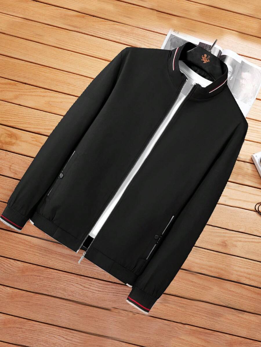 Manfinity Homme 男士休闲条纹长袖拉链夹克，春秋季，送给男朋友的礼物