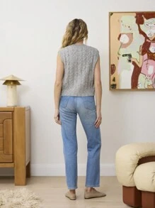 Aralina 纹理舒适麻花针织无袖V领背心