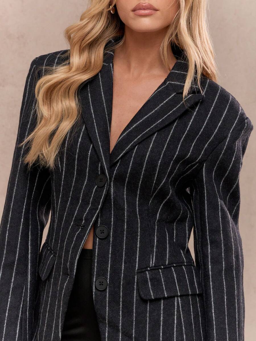 MISSGUIDED Cinched Pinstripe Longline Blazer SHEIN UK