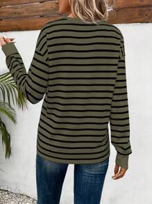 EMERY ROSE Casual Striped Drop-Shoulder Loose T-Shirt, Autumn Graphic Tees Women Tops