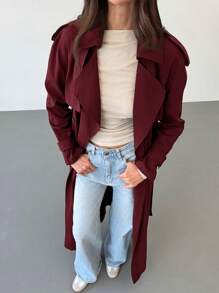 Aloruh Neuer winddichter Kaffeefarbe vielseitiger extra langer Taillengürtel Doppelreiher Dekorknopf Trenchcoat mit Oversized Kragen, britischer Stil für Herbst/Winter