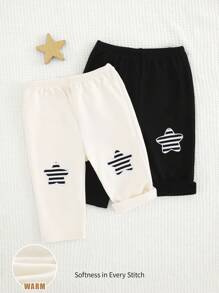 Cozy Pixies 2pcs Baby Boys Color Block Star Print Elastic Waist Thermal Lined Pants Set - Multicolor - View 5