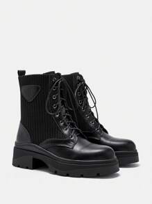 CUCCOO GRLICON Giày bốt cổ ngắn và bốt cổ cao dành cho nữ, Phong cách Y2K, Phong cách Punk, Phong cách Biker, Phong cách Cool Girl, Thích hợp cho Halloween, Giáng sinh, Tiệc tùng - màu đen - Xem 2