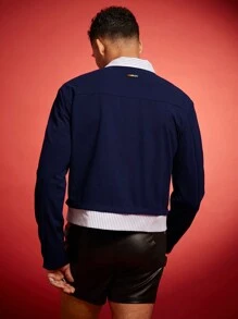 FeverCity Men's Loose Cropped Long Sleeve Jacket, 2-In-1 Design, For Fall Winter - Multicolor - View 5