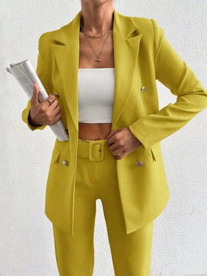 SHEIN Tall Lapel Neck Double Breasted Blazer & Pants