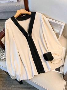 SHEIN LUNE 1 chiếc áo dài tay màu khối cỡ lớn dành cho nữ, trang phục thường ngày và công sở, mùa thu/đông - Nhiều màu - Xem 3