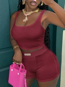 Slaydiva 2 pièces Set Top Brassière Côtelé Tout-Aller et Mini-Short Moulant pour Femmes, Tenue d'Intérieur