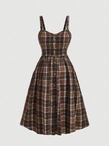 SHEIN MOD Plus Size Plaid Tank Top & Mid-Length Plaid Sundress Set