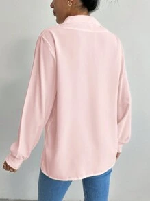 EURMUSE V-collar Lantern Sleeve Solid Blouse - Pink - View 2