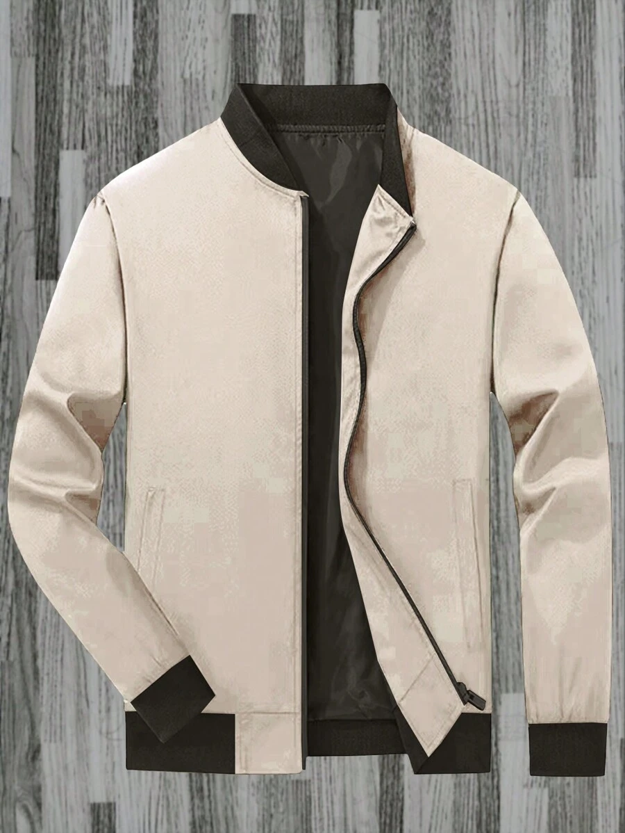Manfinity Homme Plus Size Men's Casual Color Block Patchwork Jacket, Autumn - Khaki - View 1