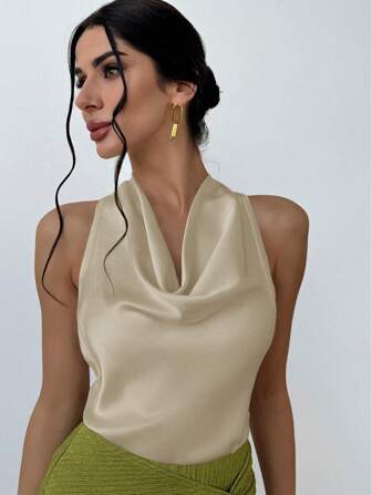 Aloruh Apricot V-Ausschnitt Krawatten Taille einfache und elegante Damen Bluse