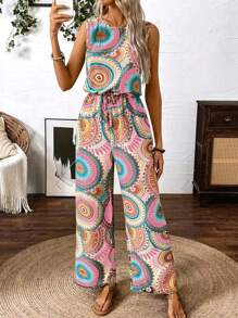 Breezaya Macacão feminino casual vintage sem mangas estampado, férias de verão