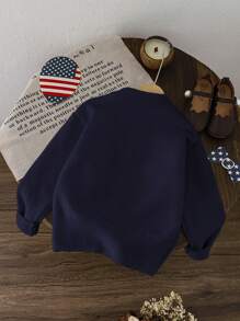 Jersey holgado con diseño de bandera de EE.UU., prenda superior grande de punto de estilo casual y versátil para niñas - Azul Marino - Ver 2