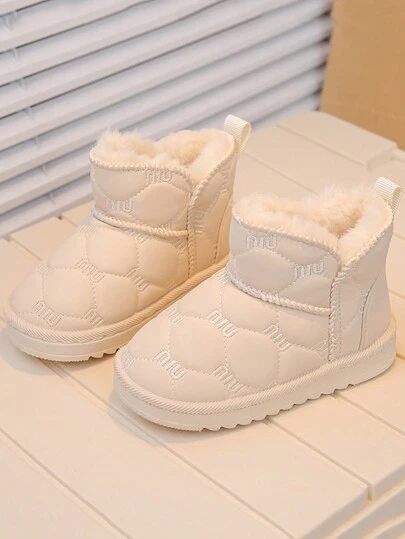 1 双女童刺绣花朵图案仿麂皮雪地靴，毛皮衬里，温暖厚实，中筒，适合冬季、幼儿和小孩
