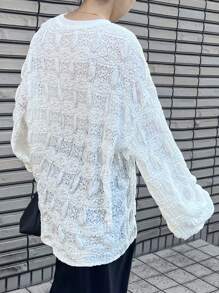 FRIFUL Camiseta de mujer casual sólida con textura y calado para otoño