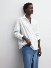 BizChic Blusa Casual Feminina de Manga Longa em Algodão Branca, Elegante para Ir ao Trabalho, Ação de Graças, Natal - Branco - Visão 1