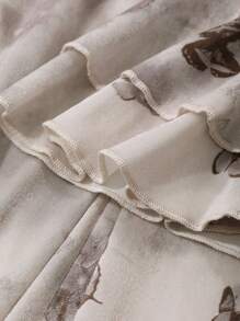 DAZY 女式花卉印花泡泡袖方领中长连衣裙，荷叶边，秋季服装长袖连衣裙 - 杏色 - 查看 9