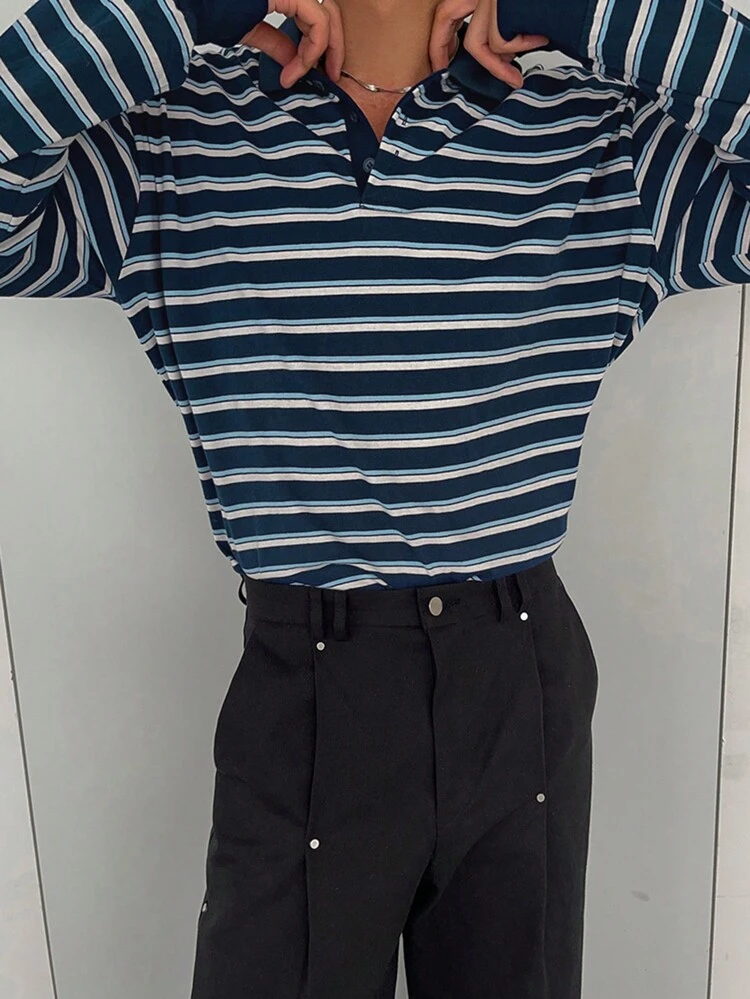 Men's Casual Striped Polo Shirt, Autumn