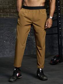 Gym Rark Plus Size Men's Contrast Color Pockets Pleated Casual Sport Pants - Camel - View 4