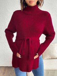 SHEIN Suéter liso de cuello alto de manga larga y unicolor, para uso diario casual en invierno, para maternidad