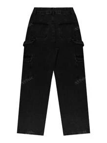 NVFelix Nuevos vaqueros rectos de moda casual de unicolor con bolsillo lateral para mujer (ropa de regreso a la escuela)