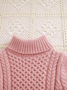 SHEIN Baby Girl Cute Minimalist Solid Color Turtleneck Long Sleeve Dress, Autumn/Winter