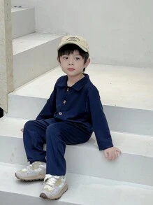 SHEIN Genkimix Kids 1pc Young Boy Casual Sports College Style Long Jumpsuit, Suitable For Daily School, Travel, Outdoor Activities, Fit For Spring And Autumn Back To School Season