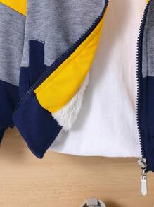 男宝宝多色拼布休闲连帽羊羔绒衬里拉链夹克 - 彩色 - 查看 6