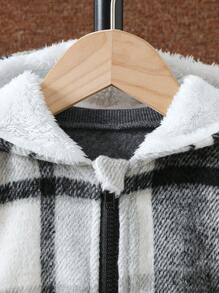 SHEIN Baby Boy Plaid Printed Hooded Thermal Lined Jacket Vest And Sweatpants & Sweatshirt Set