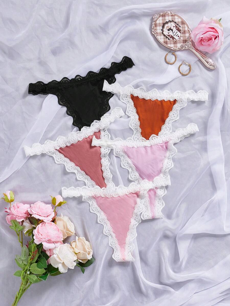 Snug Zone Women Contrast Lace Contrast Color Sexy G-String , 5 Pcs - Multicolor - View 1