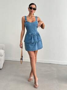 EURMUSE Casual Generic Denim Dress With Zipper - Light Wash - View 1