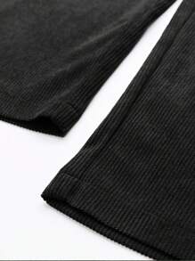 SHEIN LUNE Pantalones casuales de pana de unicolor con cierre de cremallera, de corte regular, talla grande para mujer - Negro - Ver 3
