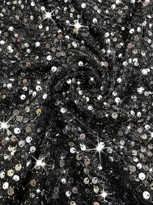 SHEIN Clasi 大码女式优雅亮片裹身圆领长袖连衣裙，秋季长款女装 - 黑色 - 查看 7