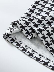 SHEIN Tween Girls Houndstooth Print Double-Breasted Flared Casual Pants