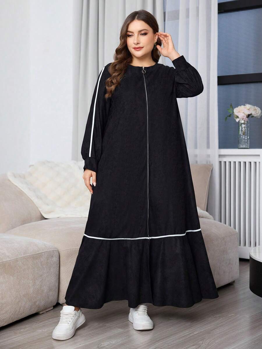 SHEIN Najma Front Zipper Color Block Trim Plus Size Arabian Dress