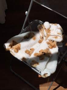 SHEIN 可爱舒适毛绒卡通熊印花连帽夹克，带熊耳朵，适合男婴/女婴，适合秋冬季室内外穿着 - 白色 - 查看 10