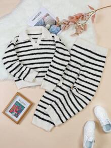 Top allentato a maniche lunghe con colletto polo a righe colorate, adatto per ragazza e donna, ideale per primavera, estate e autunno, per il rientro a scuola, stile casual da strada, da abbinare a pantaloni larghi per casa, uscite, ritrovi e scuola - Bianco e nero - Visualizzare 1