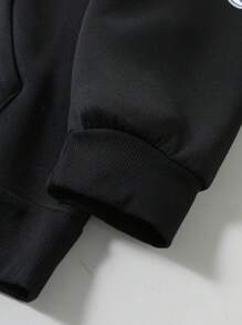 Manfinity EMRG Men's Letter Print Zip-Up Drawstring Hooded Casual Sweatshirt, Fall & Winter - Black - View 3