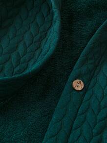 SHEIN LUNE Áo khoác lông cừu trùm đầu đơn giản ấm áp cỡ lớn màu trơn cài nút cho mùa thu/đông - màu xanh lá - Xem 4