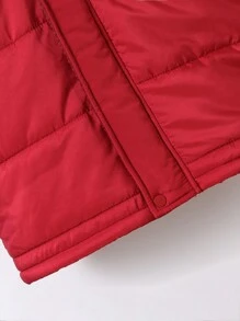 SHEIN 1 pieza Abrigo con capucha acolchado rojo oversize de manga ancha para niños pequeños, ropa de abrigo casual cálida adecuada para viajes, escuela y ocasiones diarias en otoño e invierno