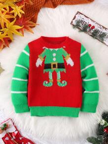 Suéter navideño con diseño de dinosaurio de Santa Claus de manga larga negra para niño pequeño. Atuendo festivo de otoño/invierno, conjunto a juego familiar (se venden por separado 3 piezas) - Rojo - Ver 1