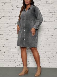 EMERY ROSE 大码女式长袖单排扣牛仔夹克，休闲宽松，秋季