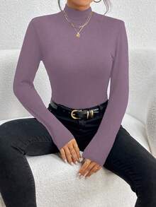 INAWLY Bộ đồ liền thân dài tay cổ đứng màu trơn dành cho nữ, thoải mái và vừa vặn để mặc hàng ngày - Màu Hồng  San hô - Xem 4